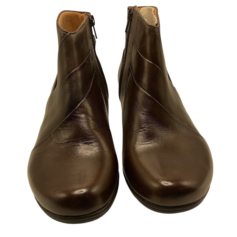 Earth Spirit Flora Dark Brown Leather Ankle Boots Side Zip Low Heel Womens 7.5